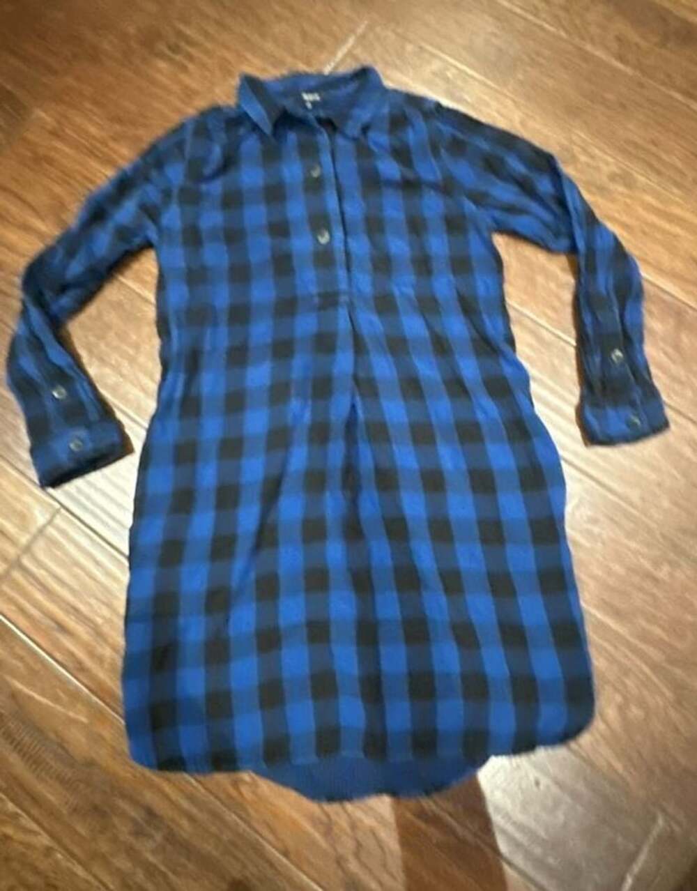 Madewell Jane Buffalo Check Blue Black Plaid Shirt Dress Size S
